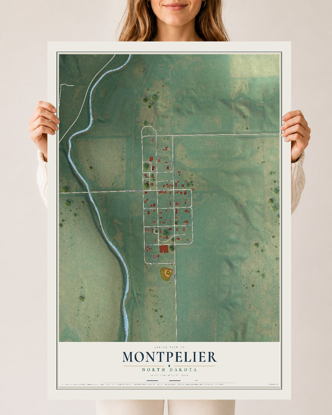 Map of Montpelier, North Dakota, 24 x 36 inch unframed archival matte print