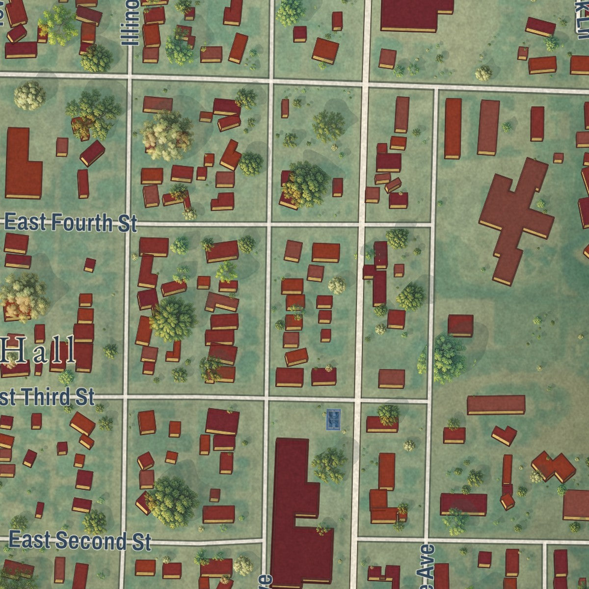 Close-up of the map of Mott, North Dakota print showing street and building detail