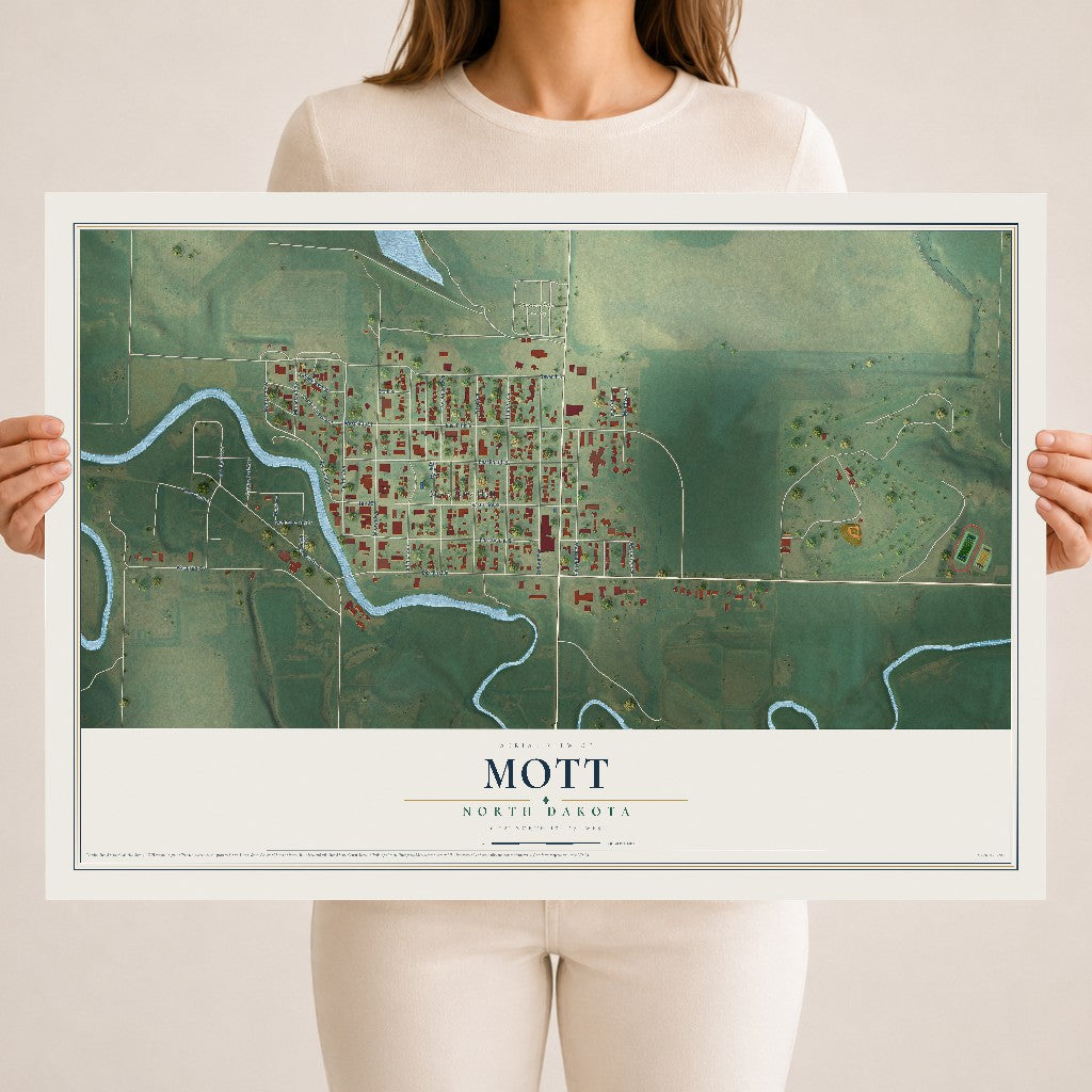 Map of Mott, North Dakota, 18 x 24 inch unframed archival matte print