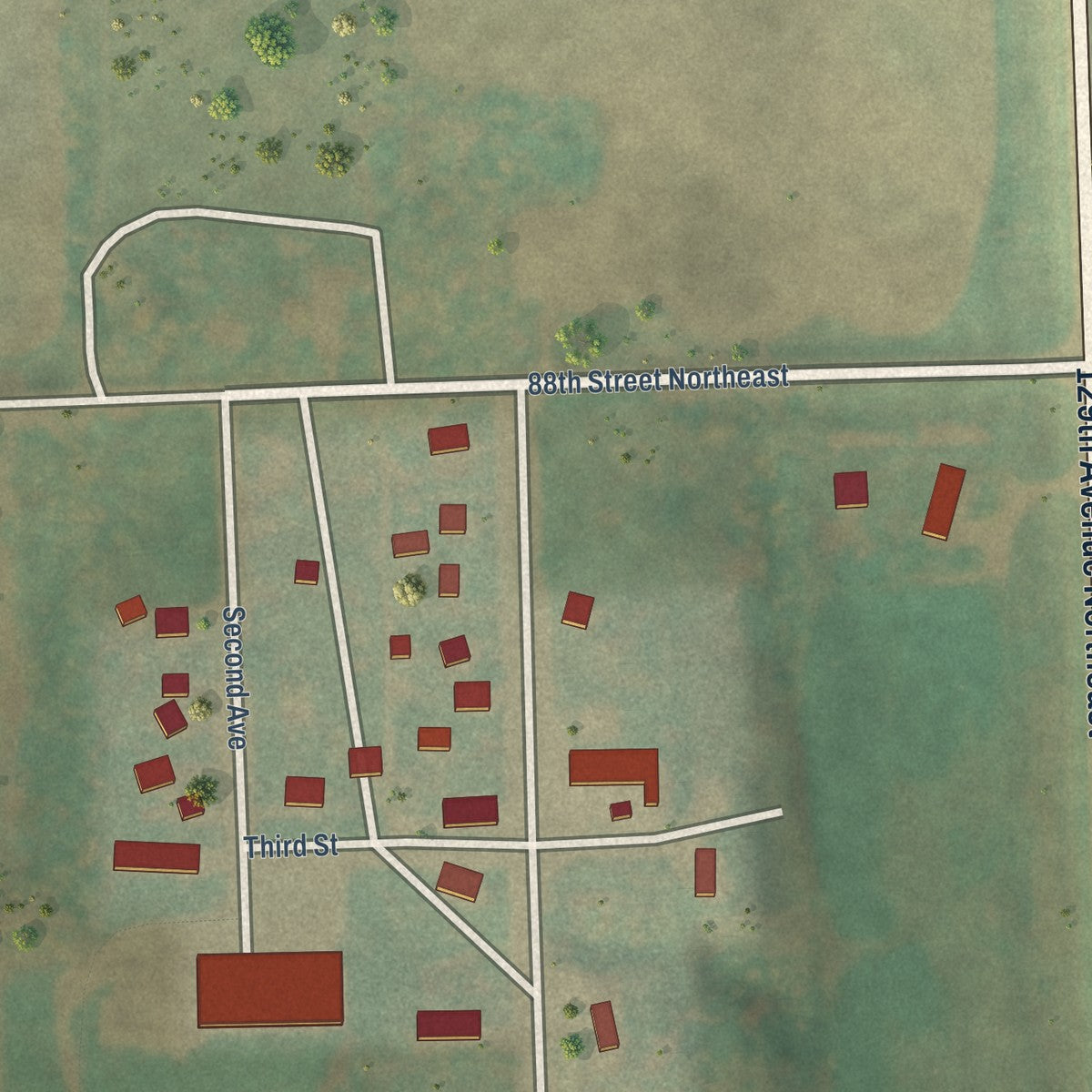 Close-up of the map of Mountain, North Dakota print showing street and building detail