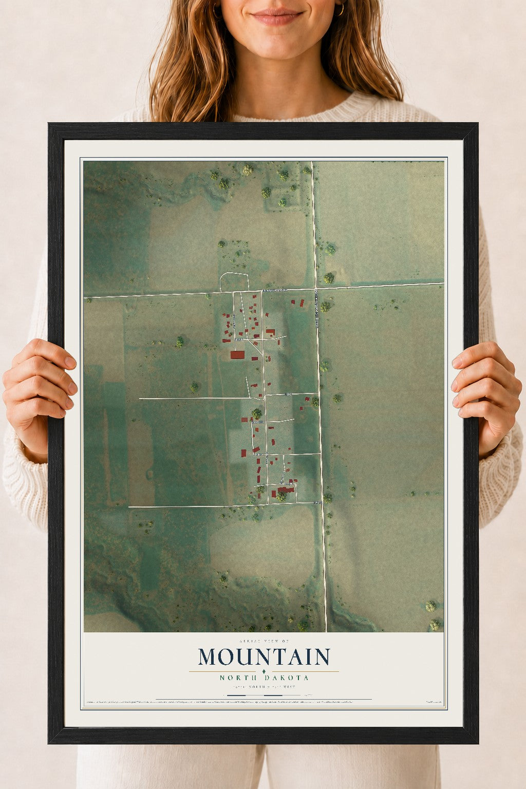 Map of Mountain, North Dakota, 18 x 24 inch print in a black wood frame