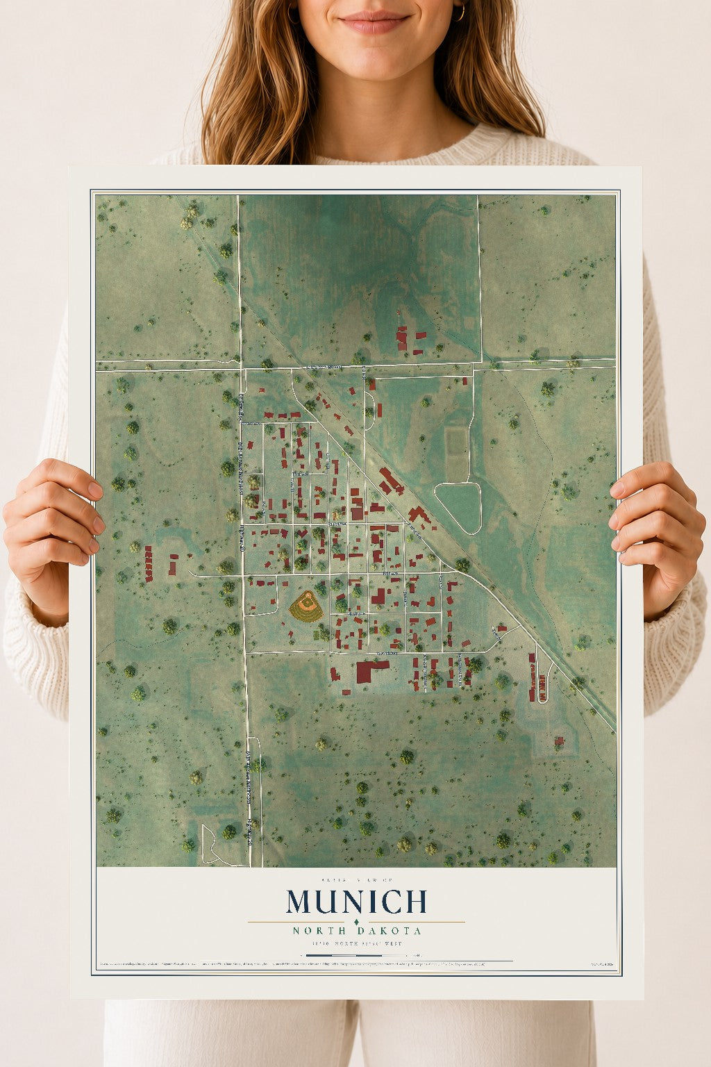 Map of Munich, North Dakota, 18 x 24 inch unframed archival matte print