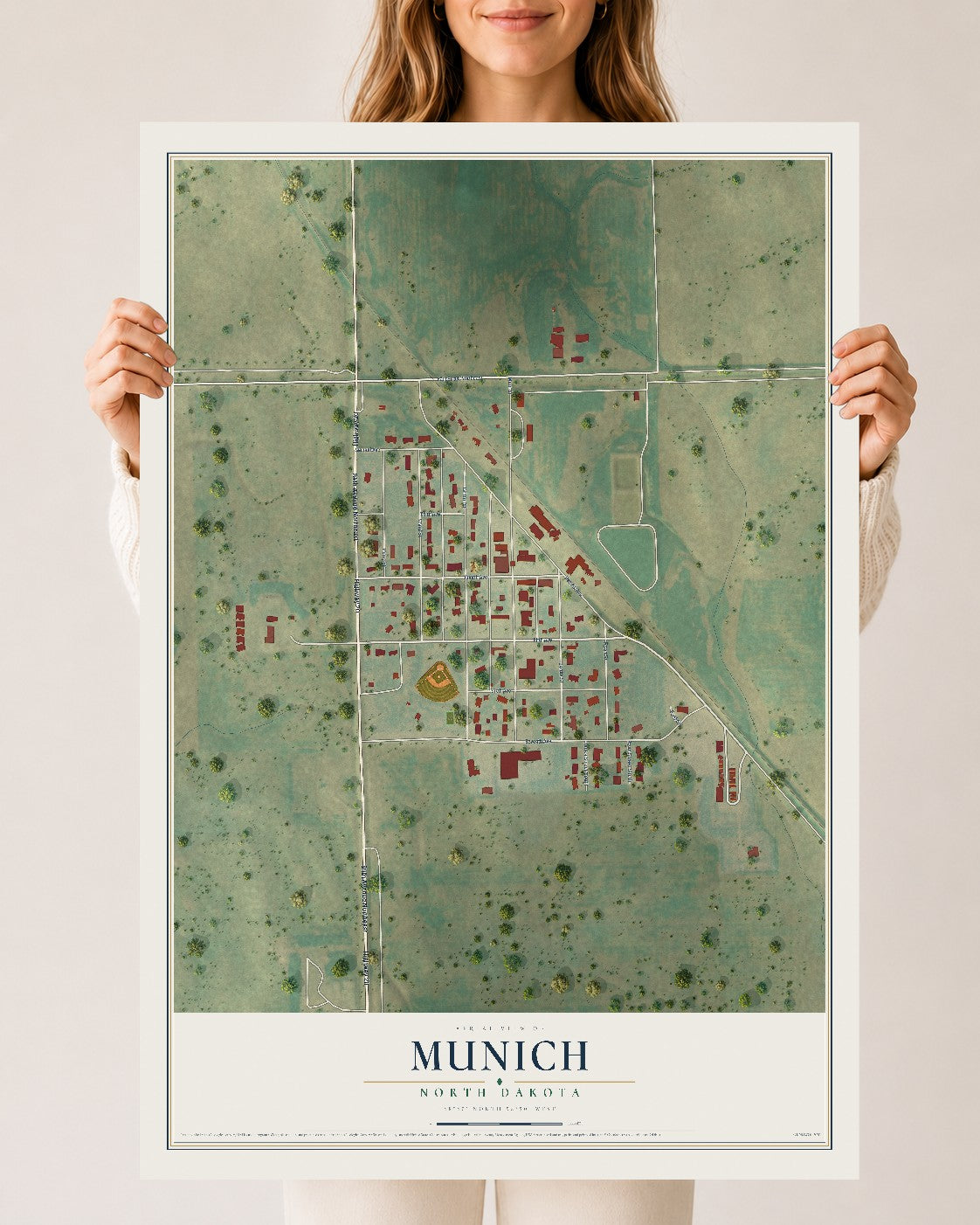 Map of Munich, North Dakota, 24 x 36 inch unframed archival matte print