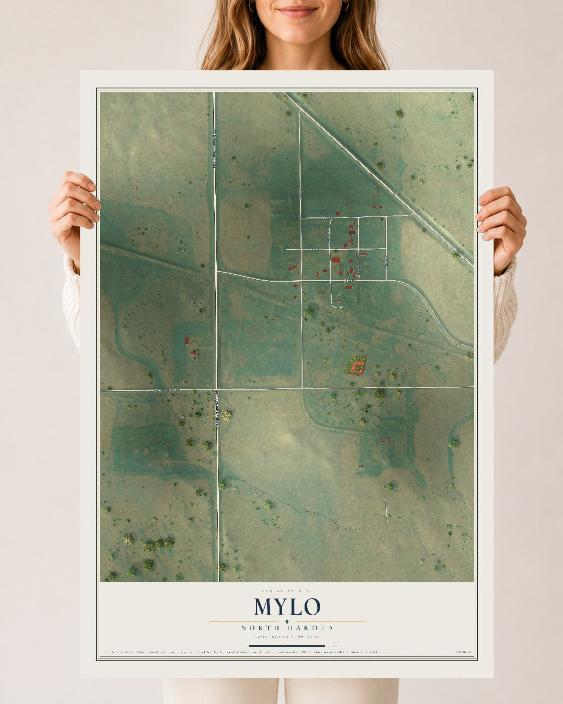 Map of Mylo, North Dakota, 24 x 36 inch unframed archival matte print