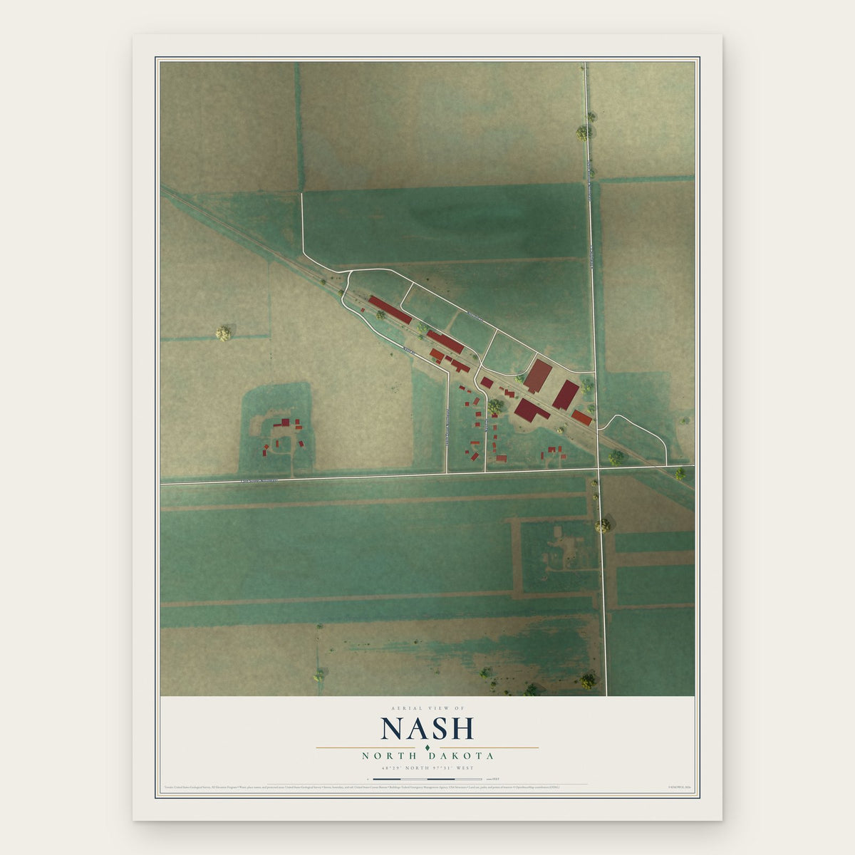 Nash, North Dakota map print, the full design
