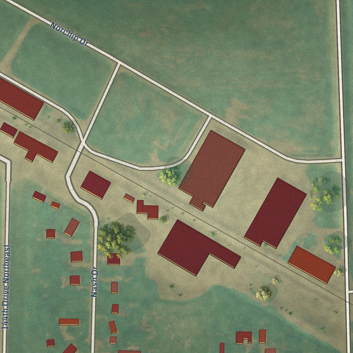 Close-up of the map of Nash, North Dakota print showing street and building detail