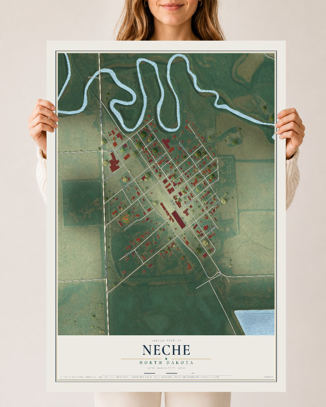 Map of Neche, North Dakota, 24 x 36 inch unframed archival matte print