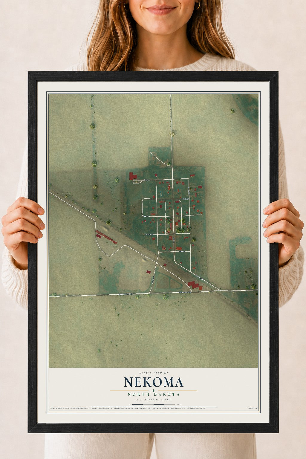 Map of Nekoma, North Dakota, 18 x 24 inch print in a black wood frame