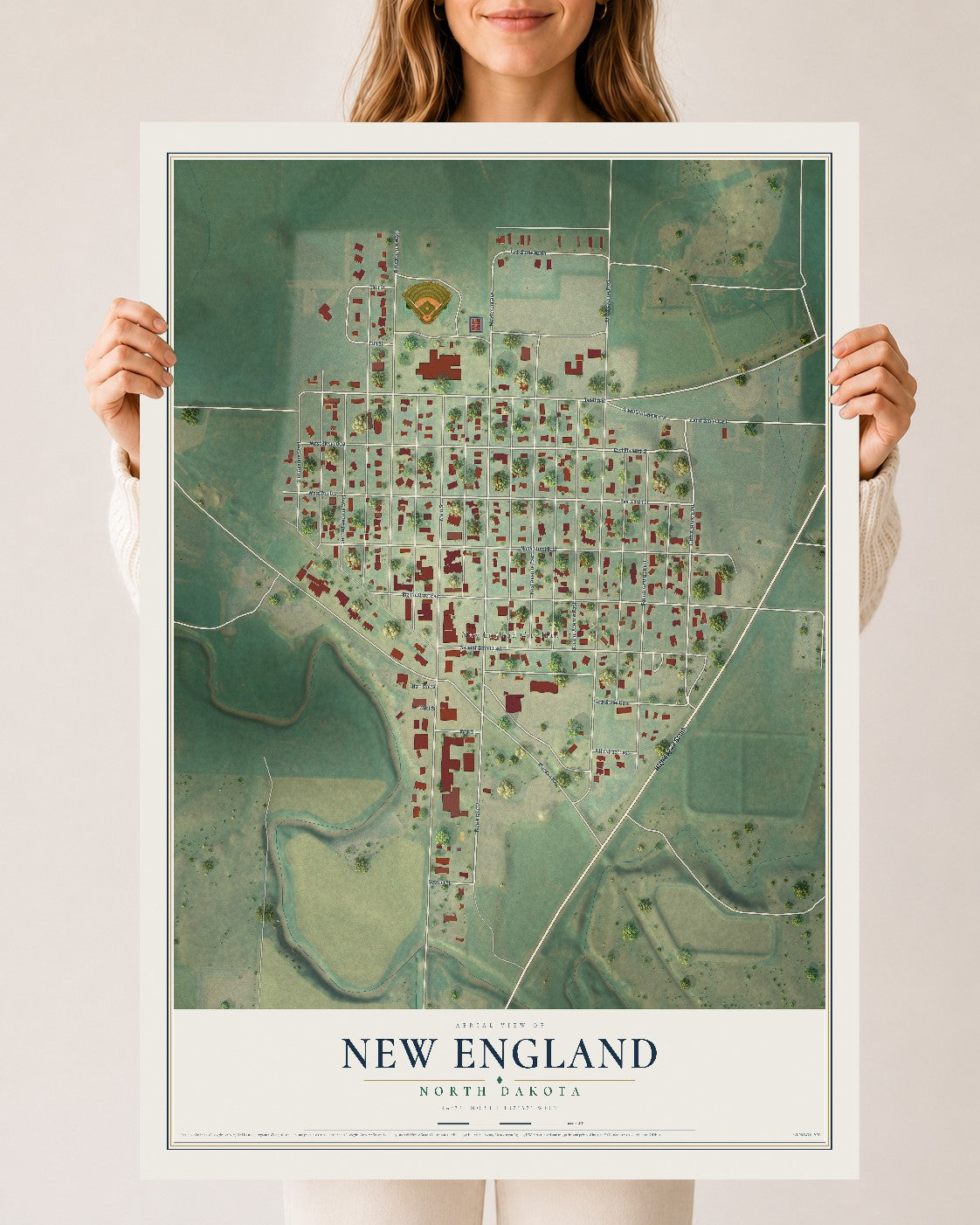 Map of New England, North Dakota, 24 x 36 inch unframed archival matte print