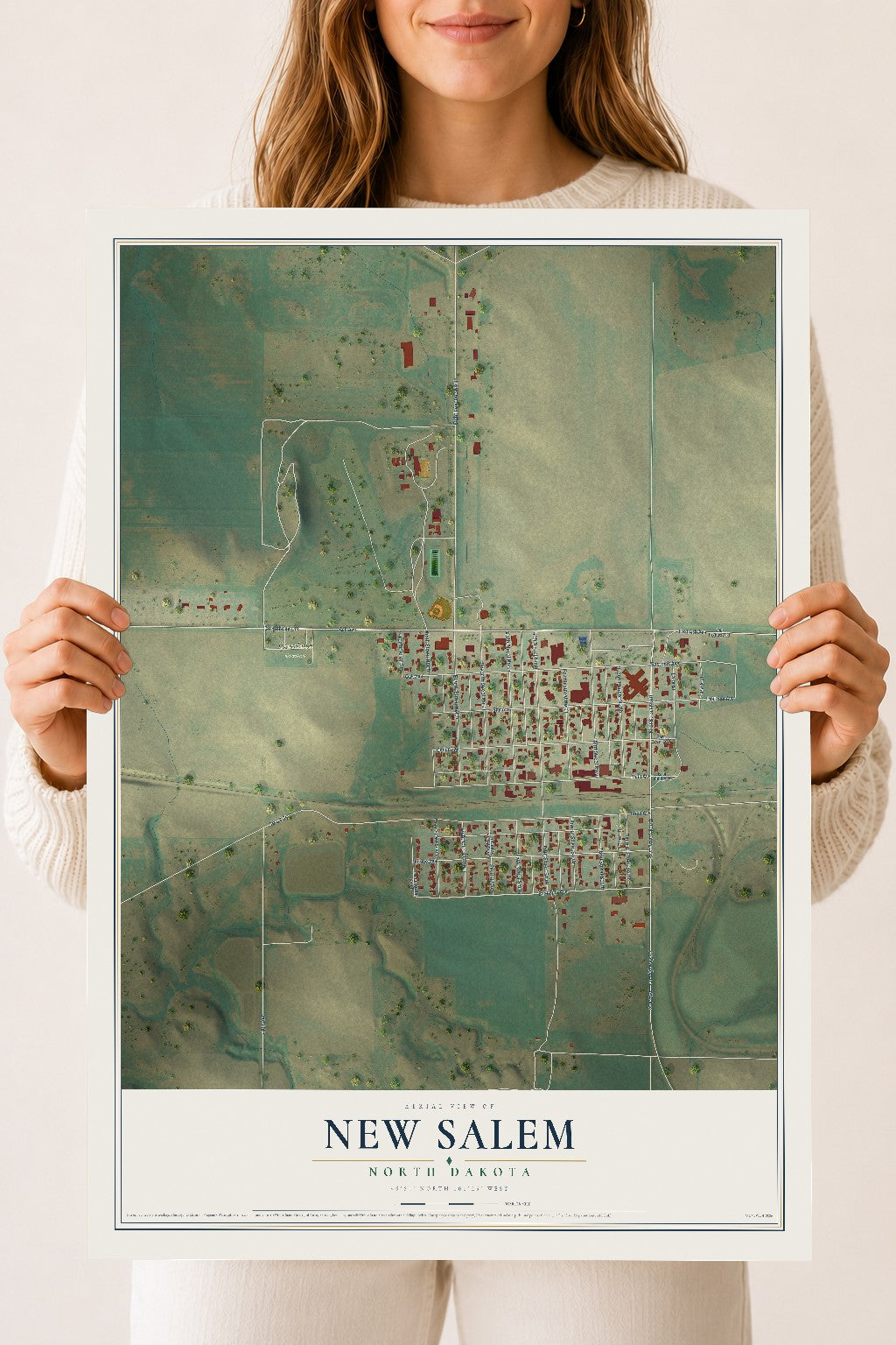 Map of New Salem, North Dakota, 18 x 24 inch unframed archival matte print