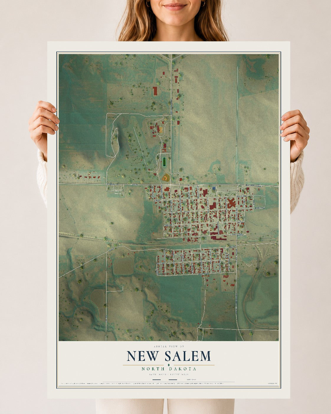 Map of New Salem, North Dakota, 24 x 36 inch unframed archival matte print