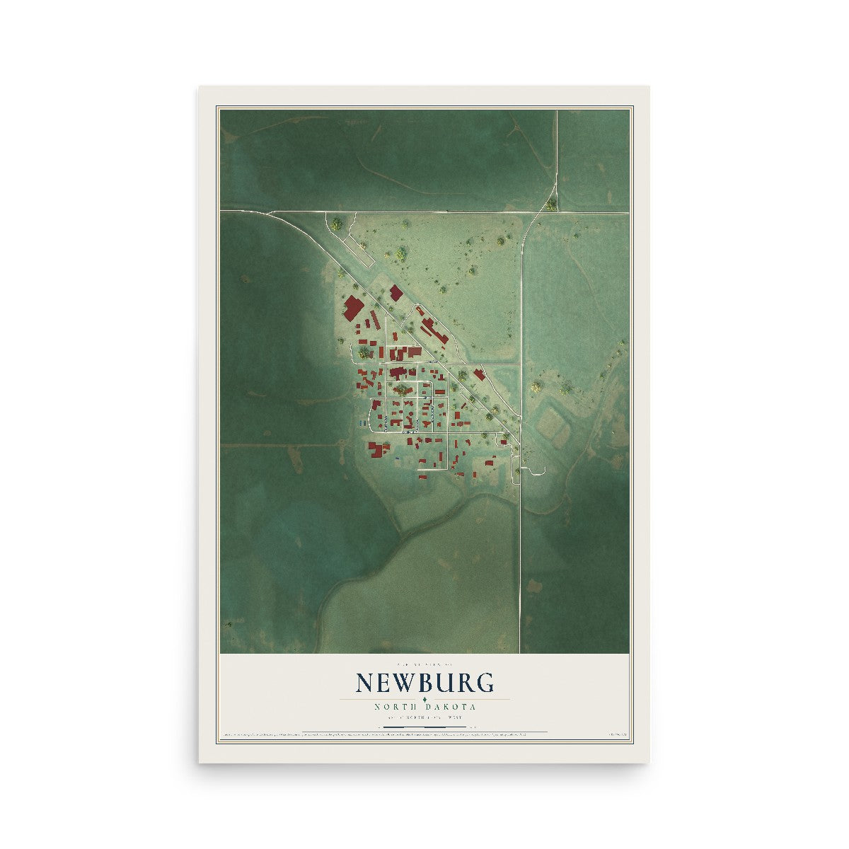 Map of Newburg, North Dakota, 12 x 18 inch unframed archival matte print