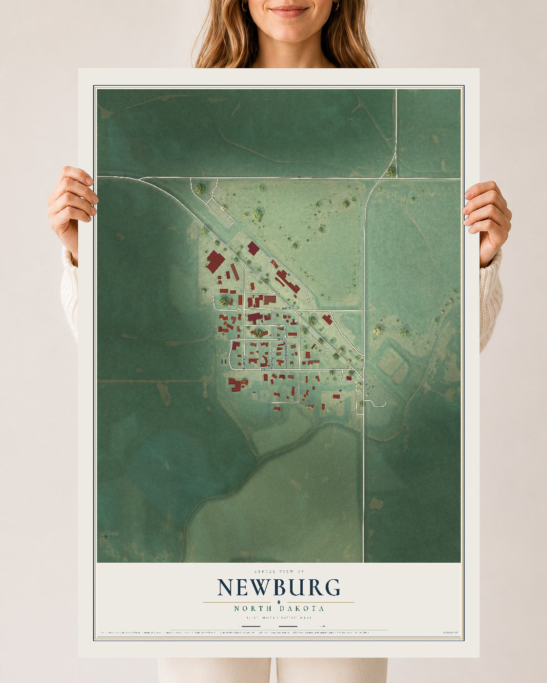 Map of Newburg, North Dakota, 24 x 36 inch unframed archival matte print