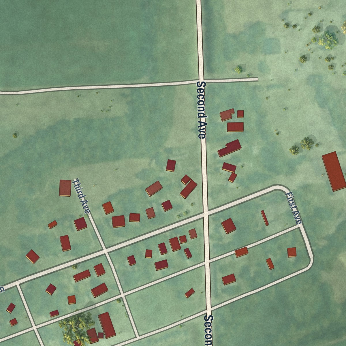 Close-up of the map of Nome, North Dakota print showing street and building detail