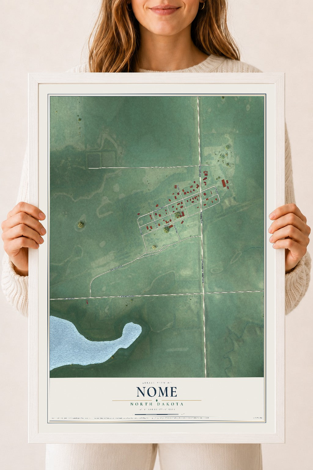 Map of Nome, North Dakota, 18 x 24 inch print in a white wood frame