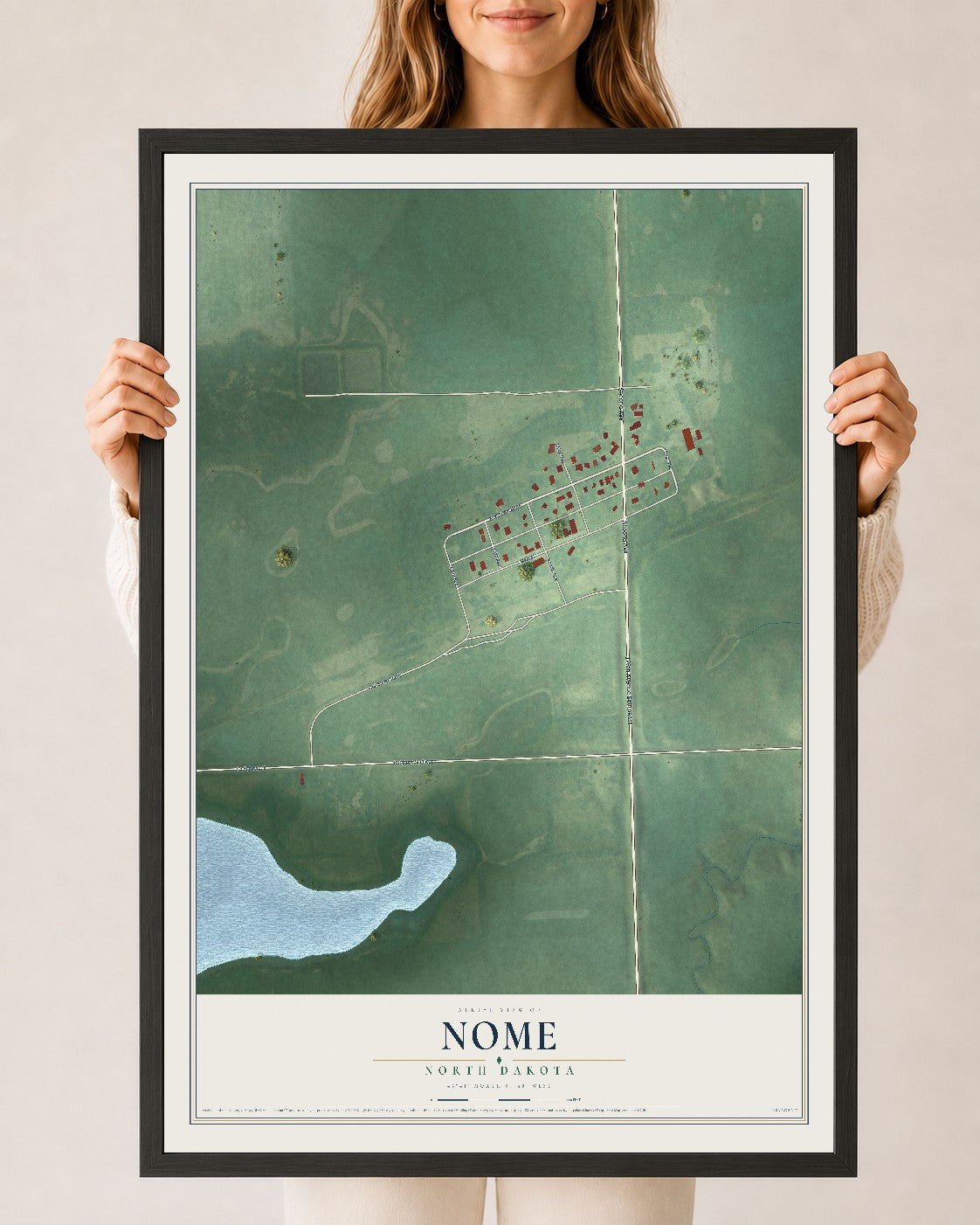 Map of Nome, North Dakota, 24 x 36 inch print in a black wood frame
