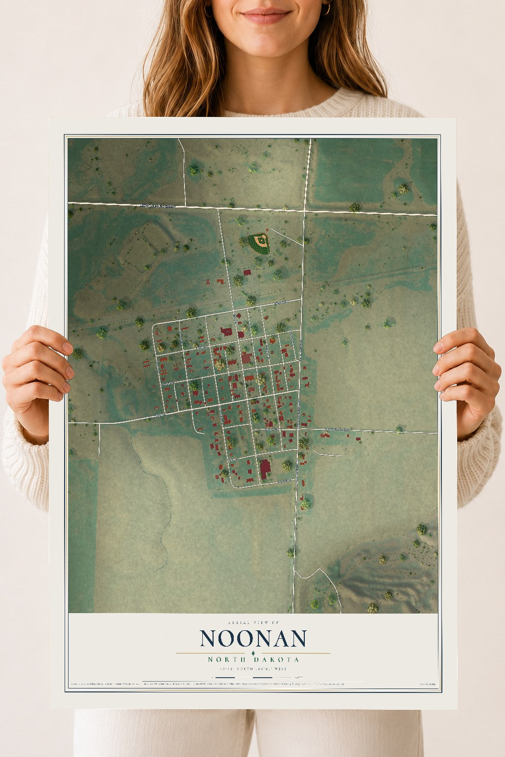Map of Noonan, North Dakota, 18 x 24 inch unframed archival matte print