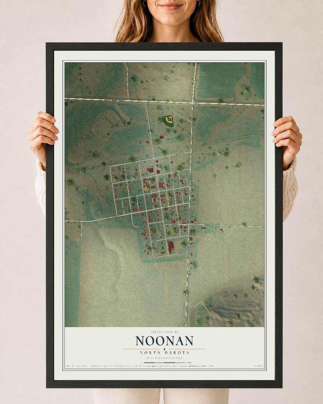 Map of Noonan, North Dakota, 24 x 36 inch print in a black wood frame