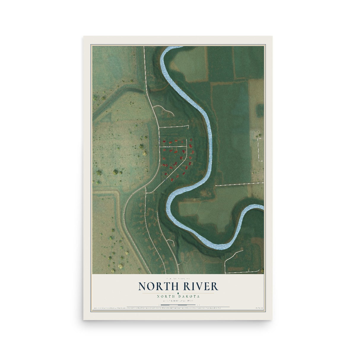 Map of North River, North Dakota, 12 x 18 inch unframed archival matte print