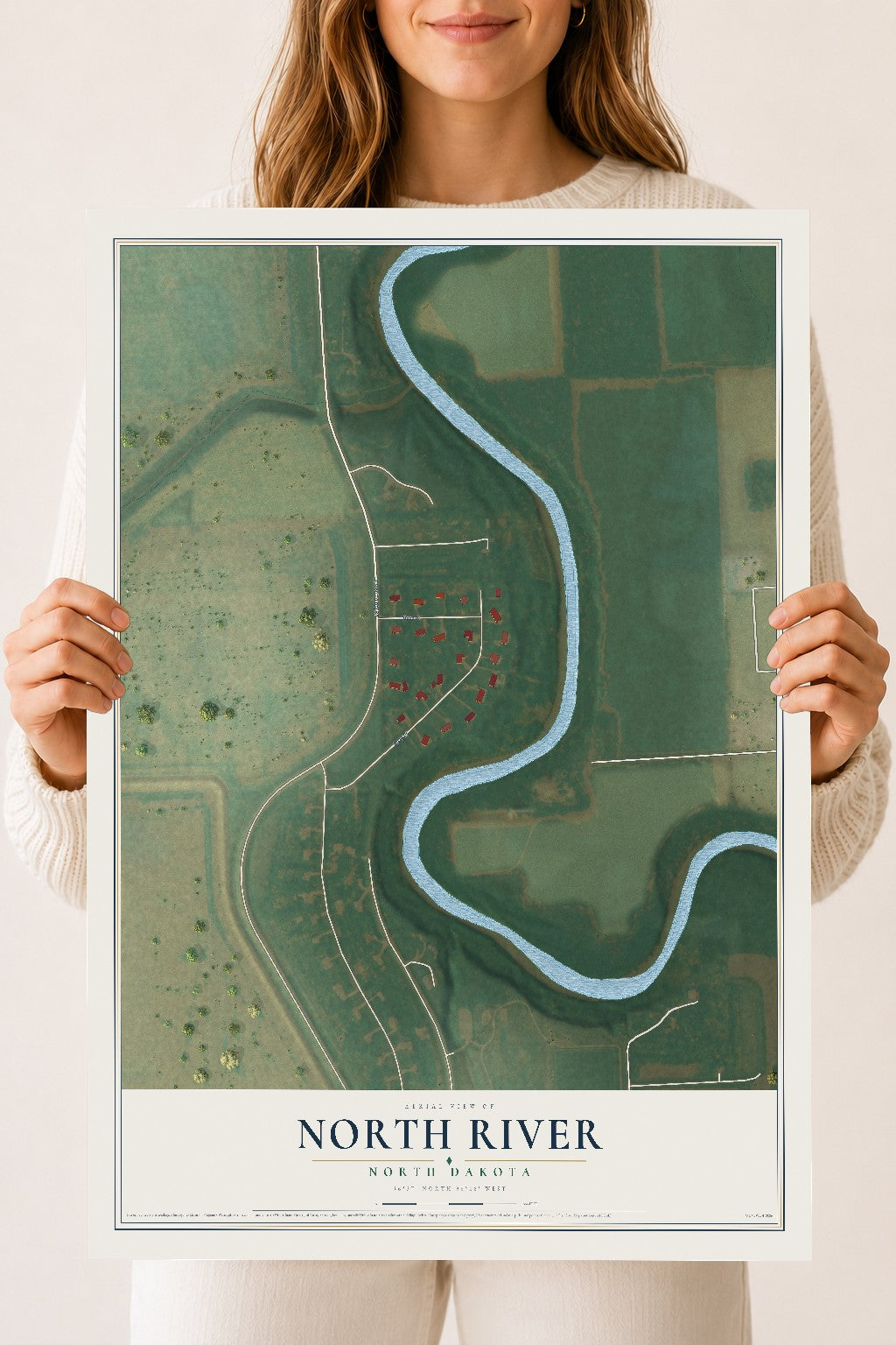 Map of North River, North Dakota, 18 x 24 inch unframed archival matte print