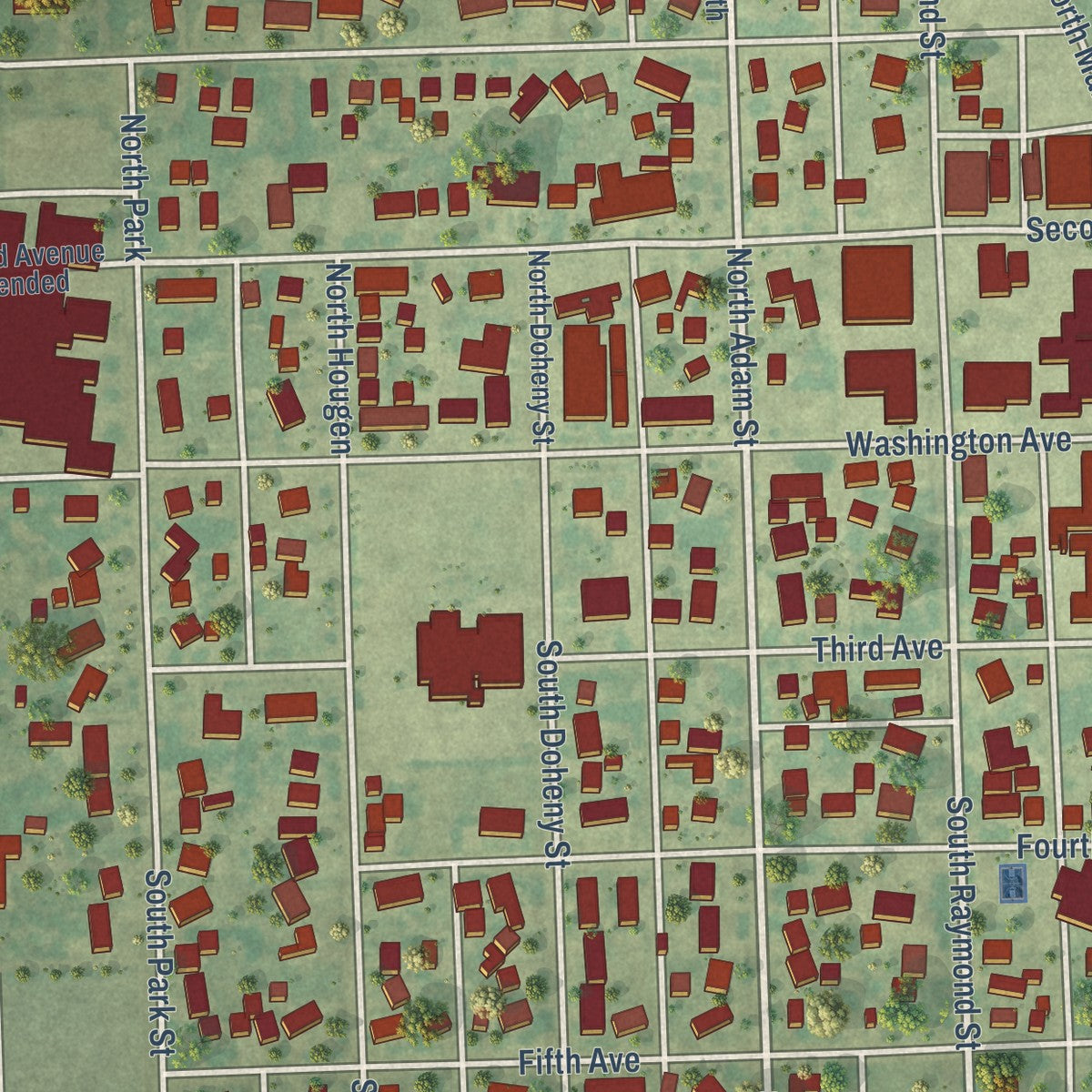 Close-up of the map of Northwood, North Dakota print showing street and building detail