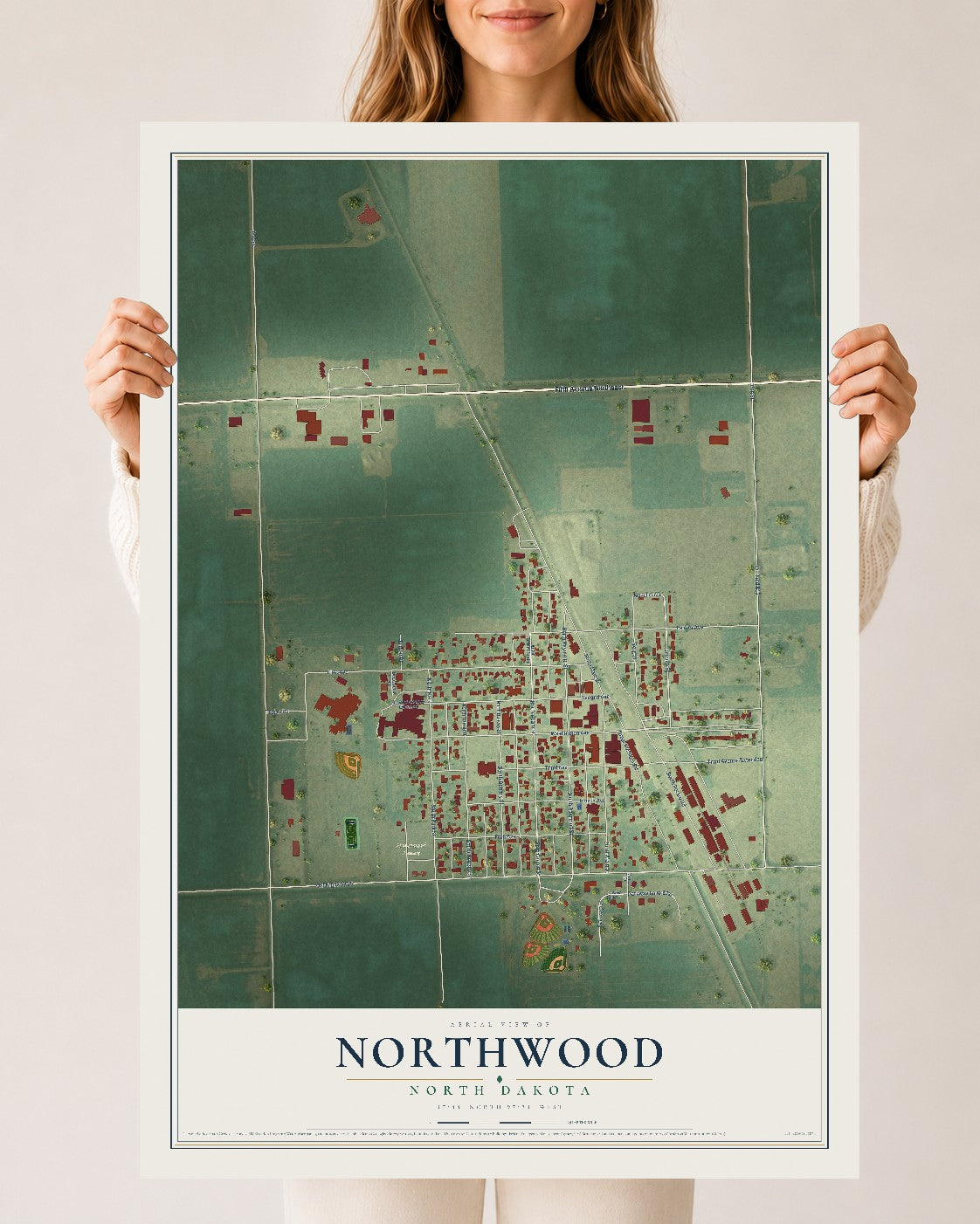 Map of Northwood, North Dakota, 24 x 36 inch unframed archival matte print