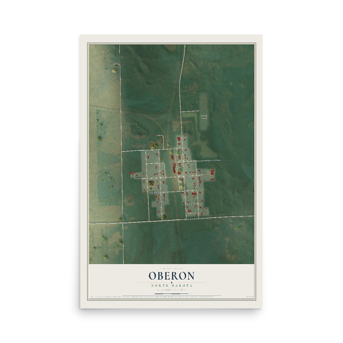 Map of Oberon, North Dakota, 12 x 18 inch unframed archival matte print