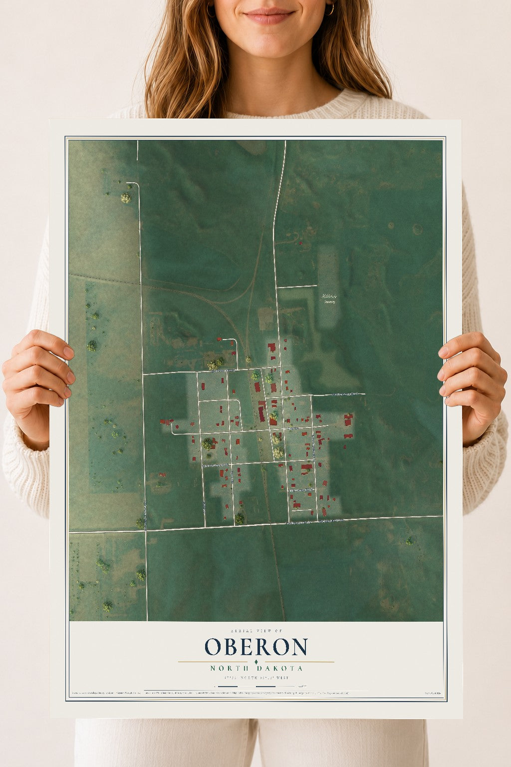 Map of Oberon, North Dakota, 18 x 24 inch unframed archival matte print