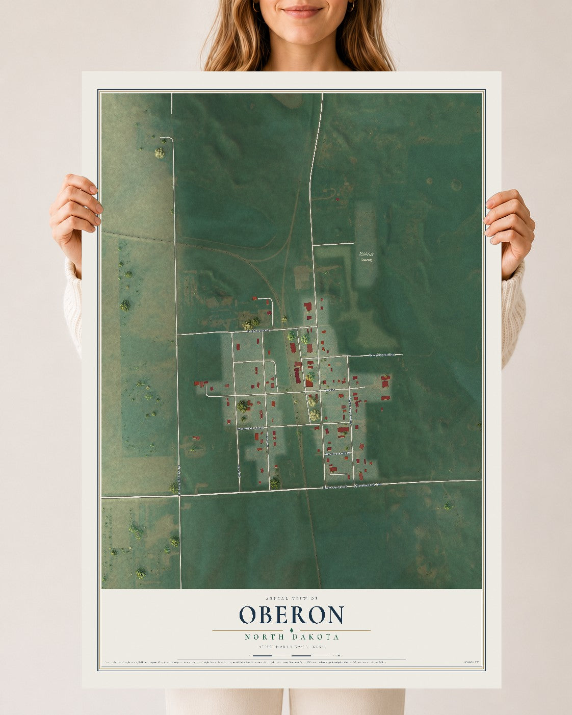 Map of Oberon, North Dakota, 24 x 36 inch unframed archival matte print