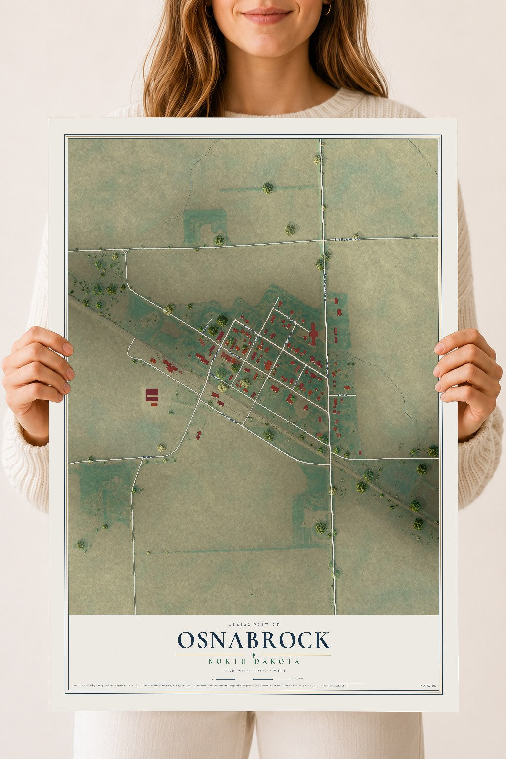 Map of Osnabrock, North Dakota, 18 x 24 inch unframed archival matte print