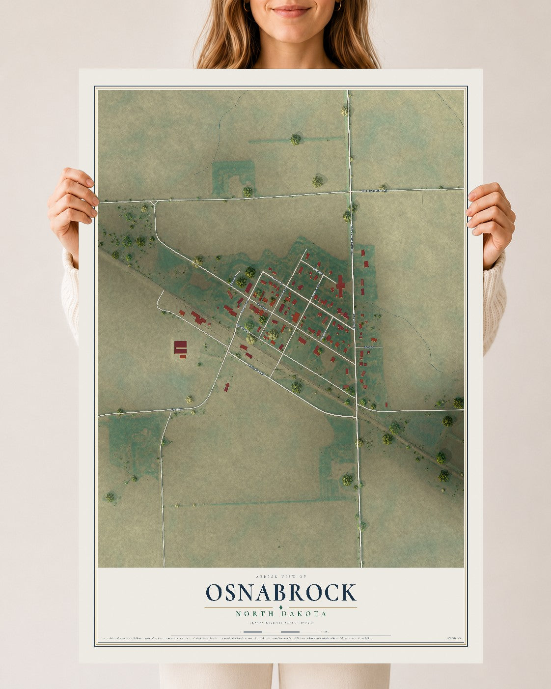 Map of Osnabrock, North Dakota, 24 x 36 inch unframed archival matte print