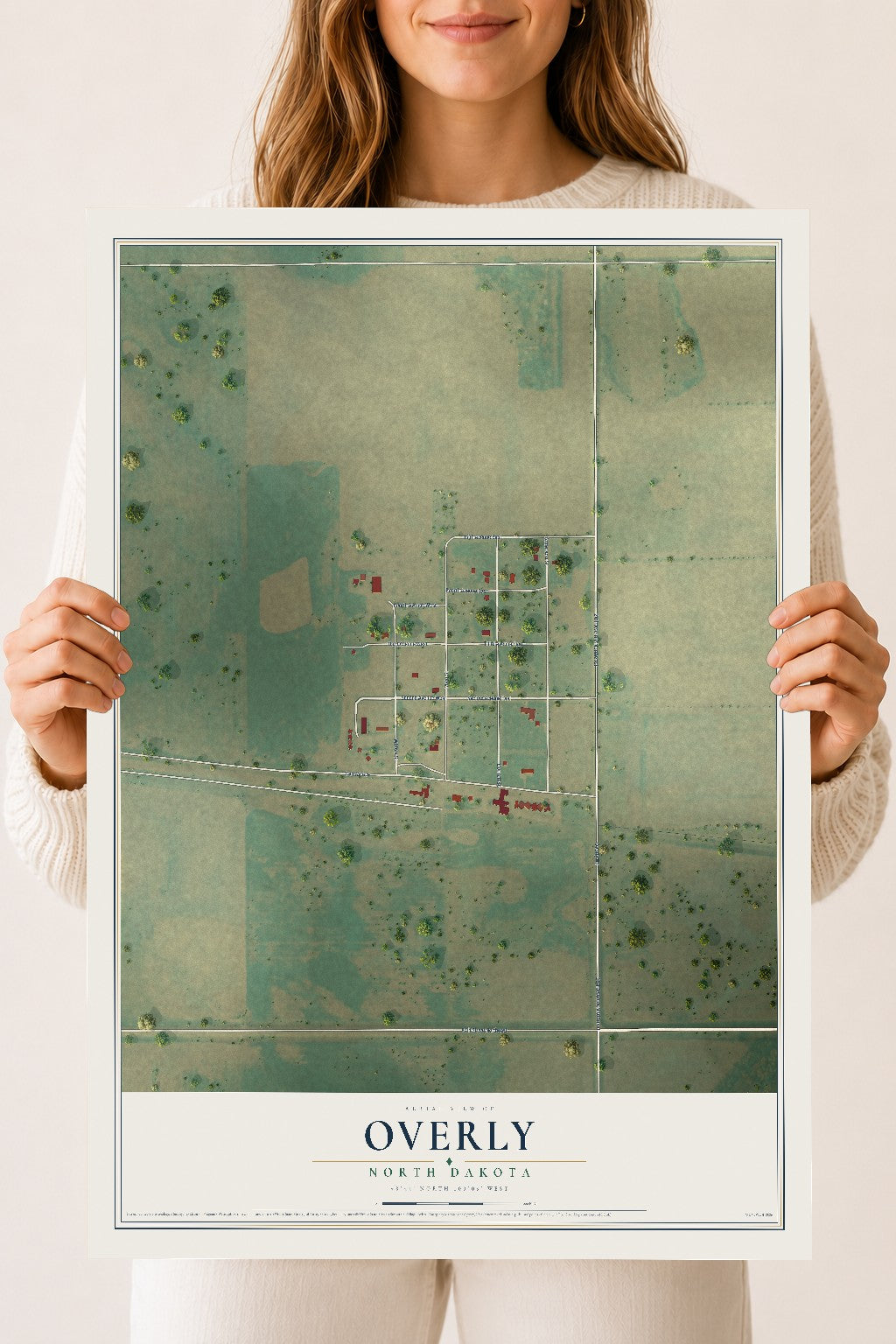 Map of Overly, North Dakota, 18 x 24 inch unframed archival matte print