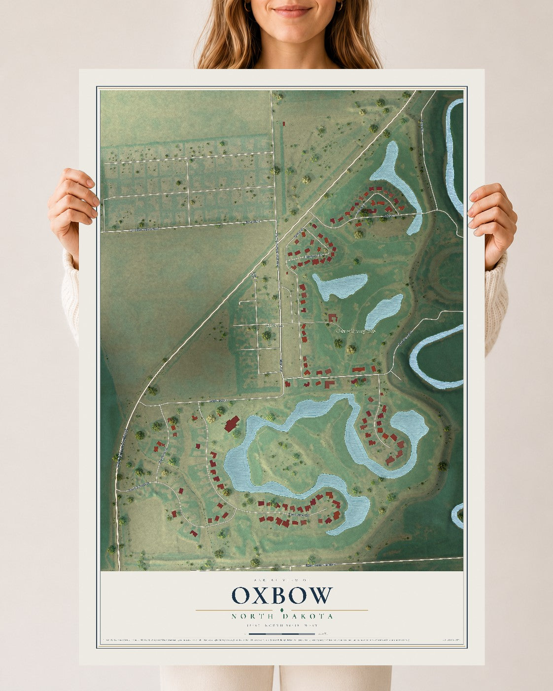 Map of Oxbow, North Dakota, 24 x 36 inch unframed archival matte print