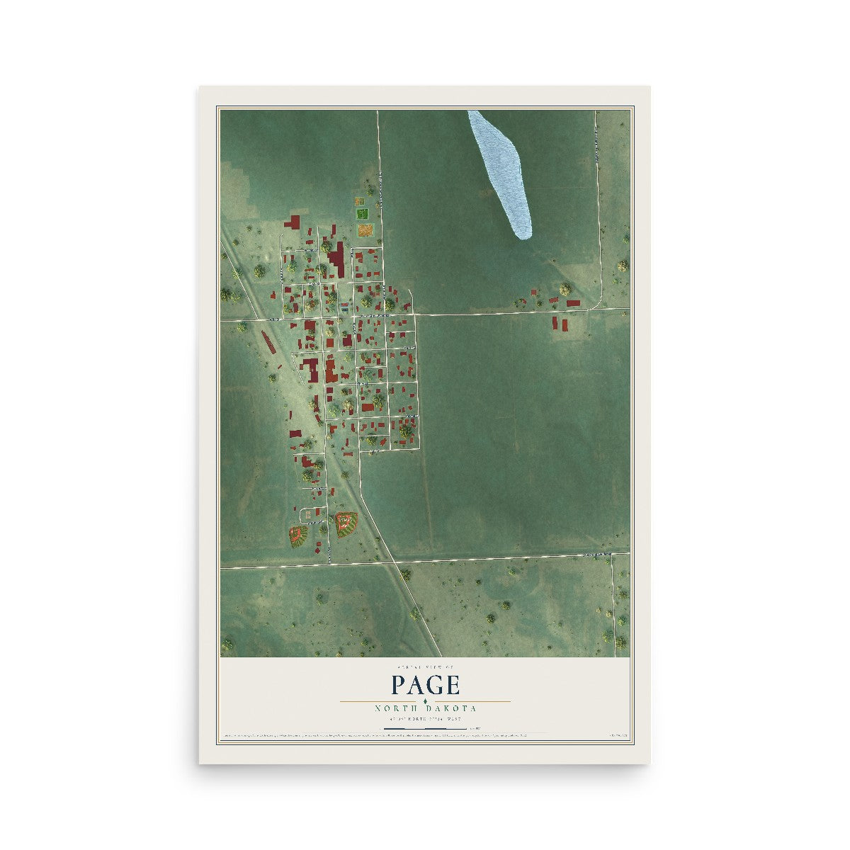 Map of Page, North Dakota, 12 x 18 inch unframed archival matte print