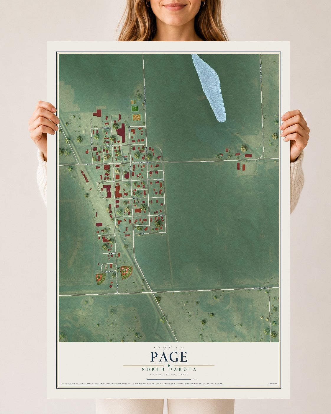 Map of Page, North Dakota, 24 x 36 inch unframed archival matte print
