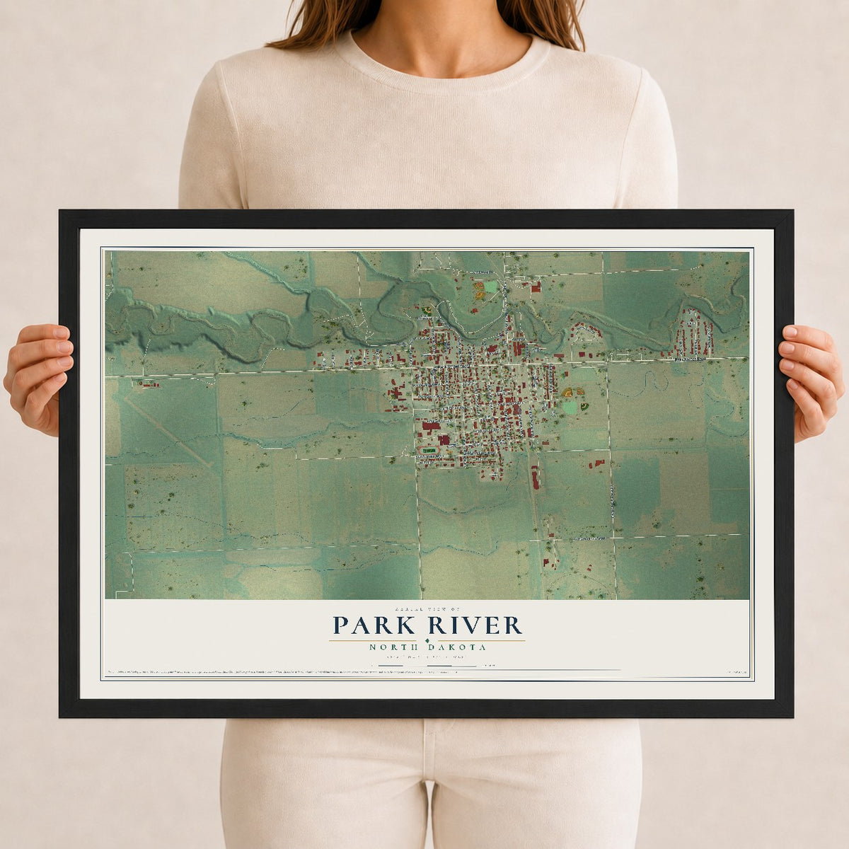 Map of Park River, North Dakota, 12 x 18 inch print in a black wood frame
