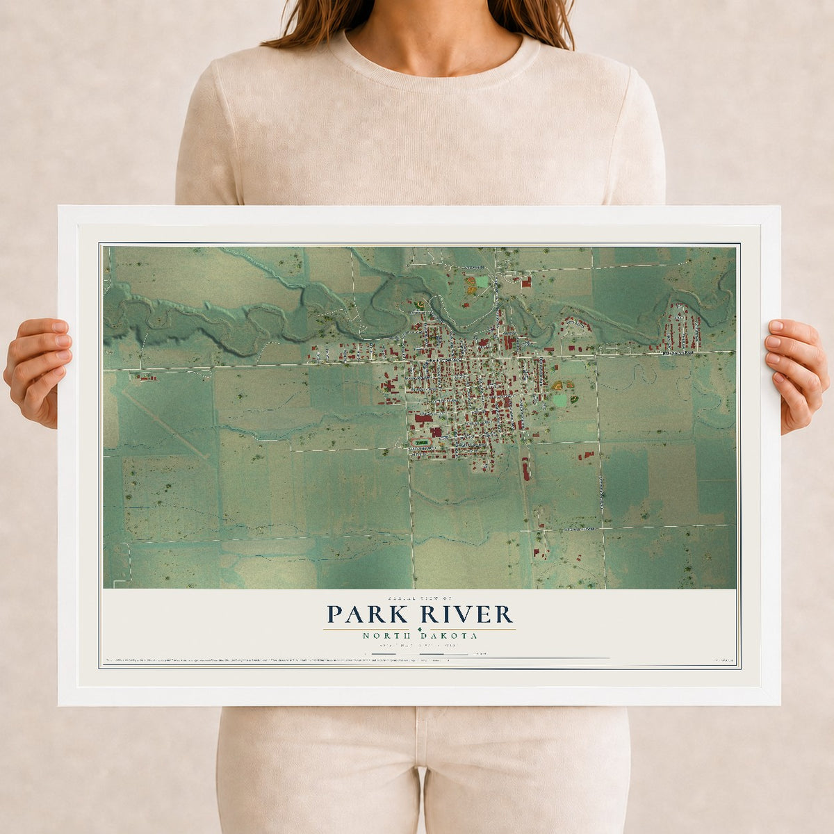 Map of Park River, North Dakota, 12 x 18 inch print in a white wood frame