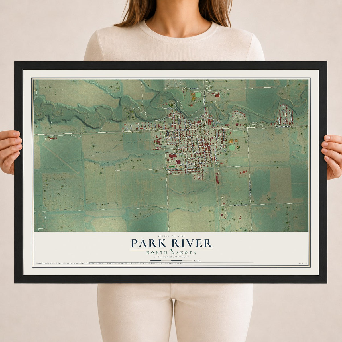 Map of Park River, North Dakota, 18 x 24 inch print in a black wood frame