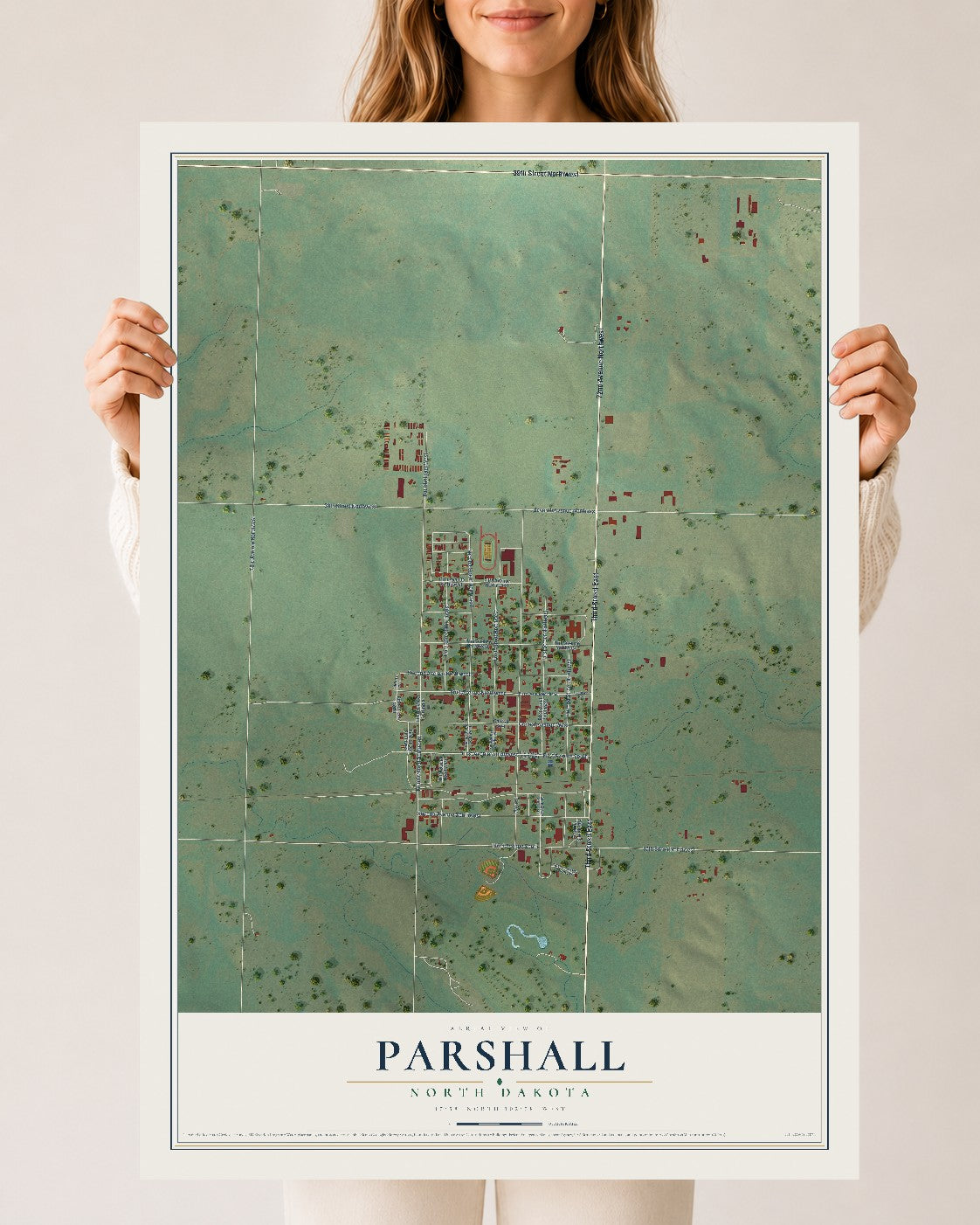 Map of Parshall, North Dakota, 24 x 36 inch unframed archival matte print
