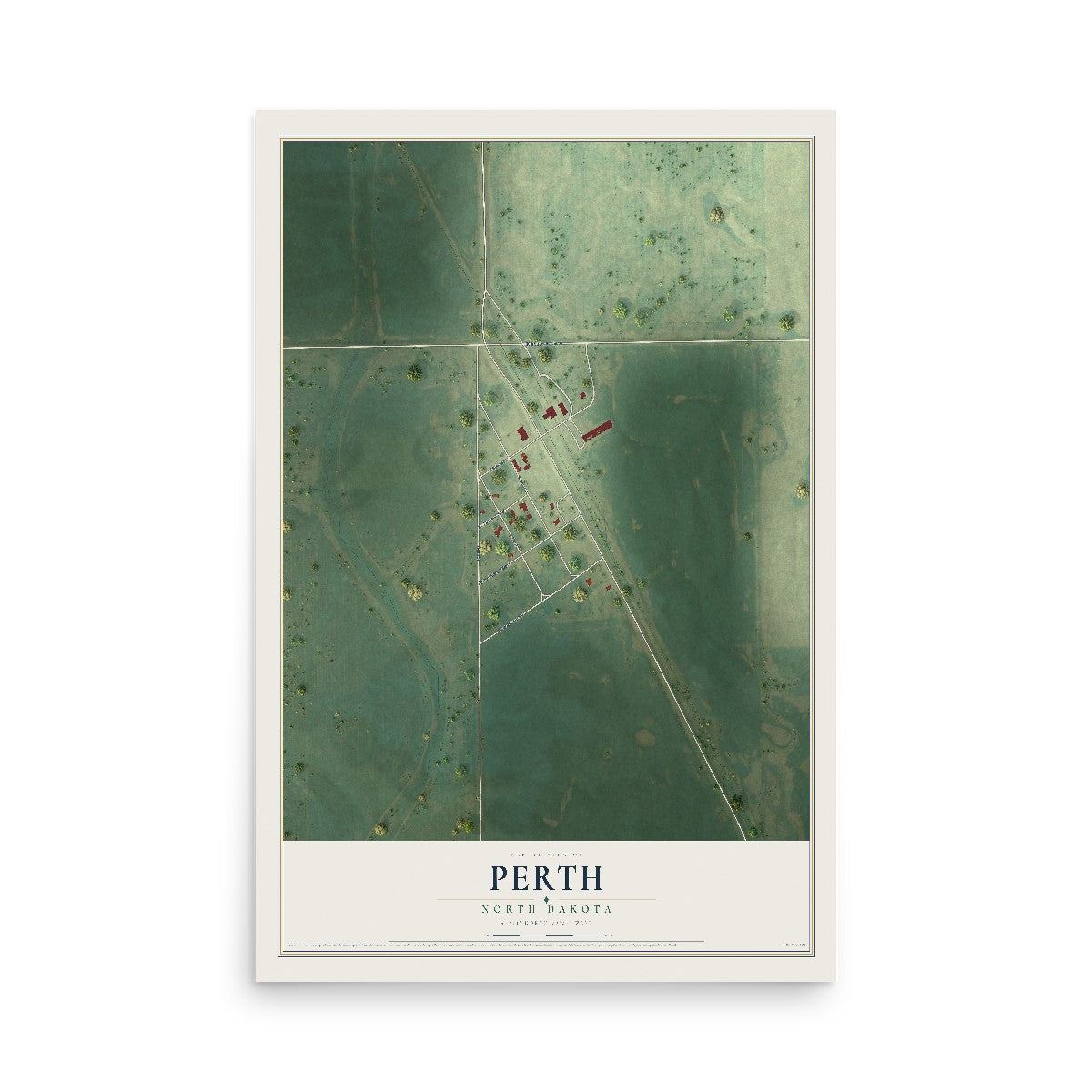 Map of Perth, North Dakota, 12 x 18 inch unframed archival matte print