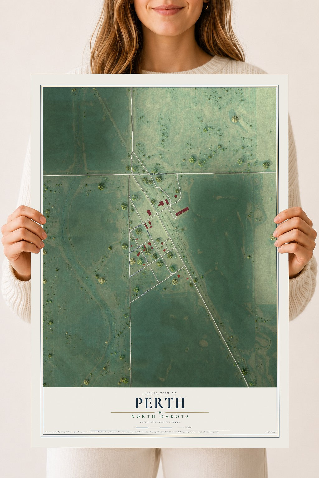 Map of Perth, North Dakota, 18 x 24 inch unframed archival matte print