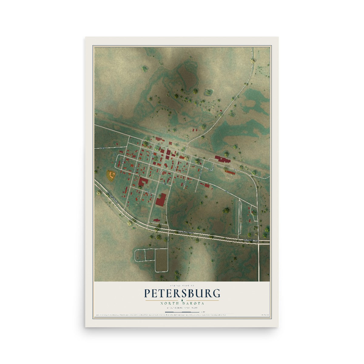 Map of Petersburg, North Dakota, 12 x 18 inch unframed archival matte print
