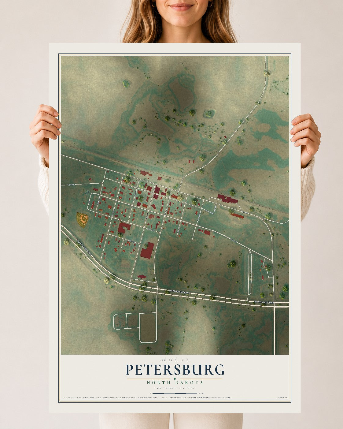 Map of Petersburg, North Dakota, 24 x 36 inch unframed archival matte print