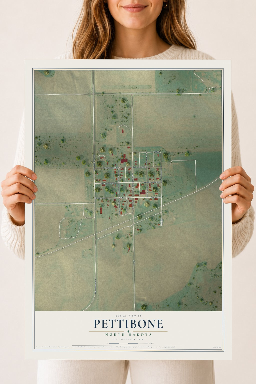 Map of Pettibone, North Dakota, 18 x 24 inch unframed archival matte print