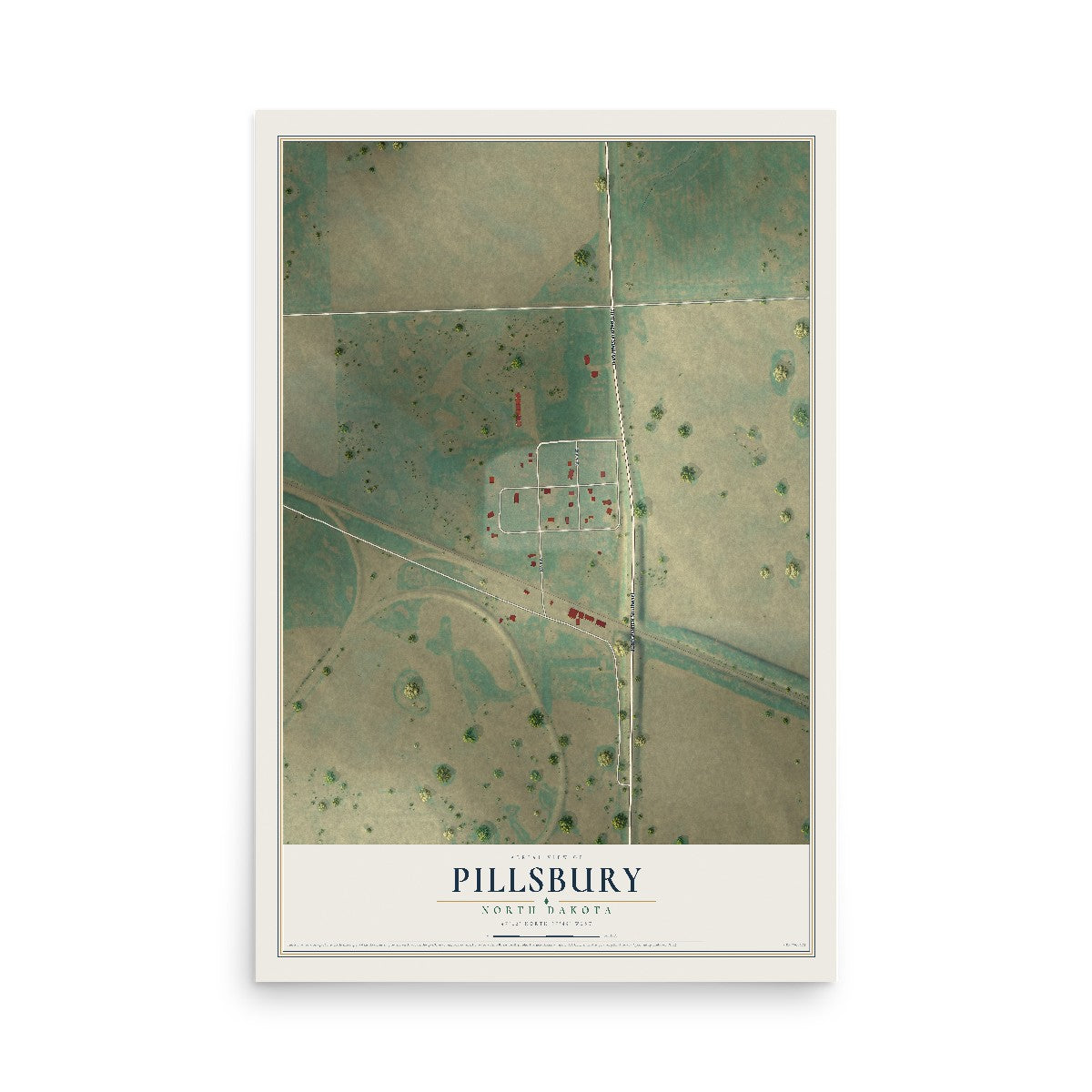 Map of Pillsbury, North Dakota, 12 x 18 inch unframed archival matte print