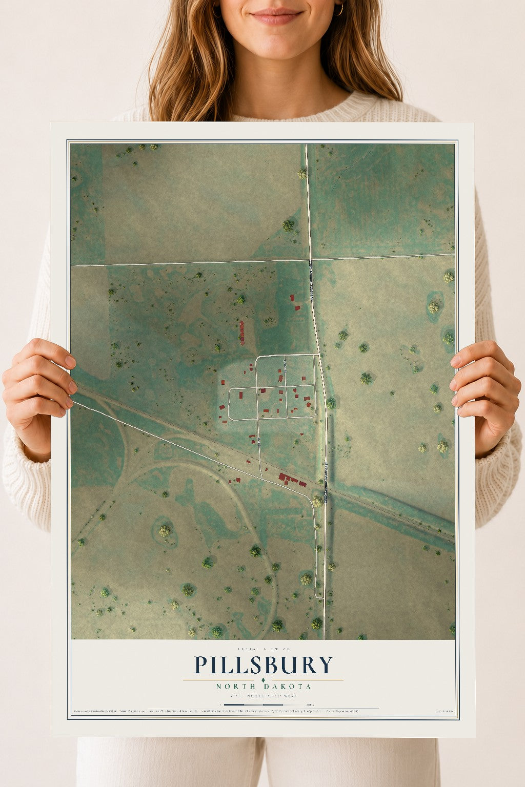 Map of Pillsbury, North Dakota, 18 x 24 inch unframed archival matte print