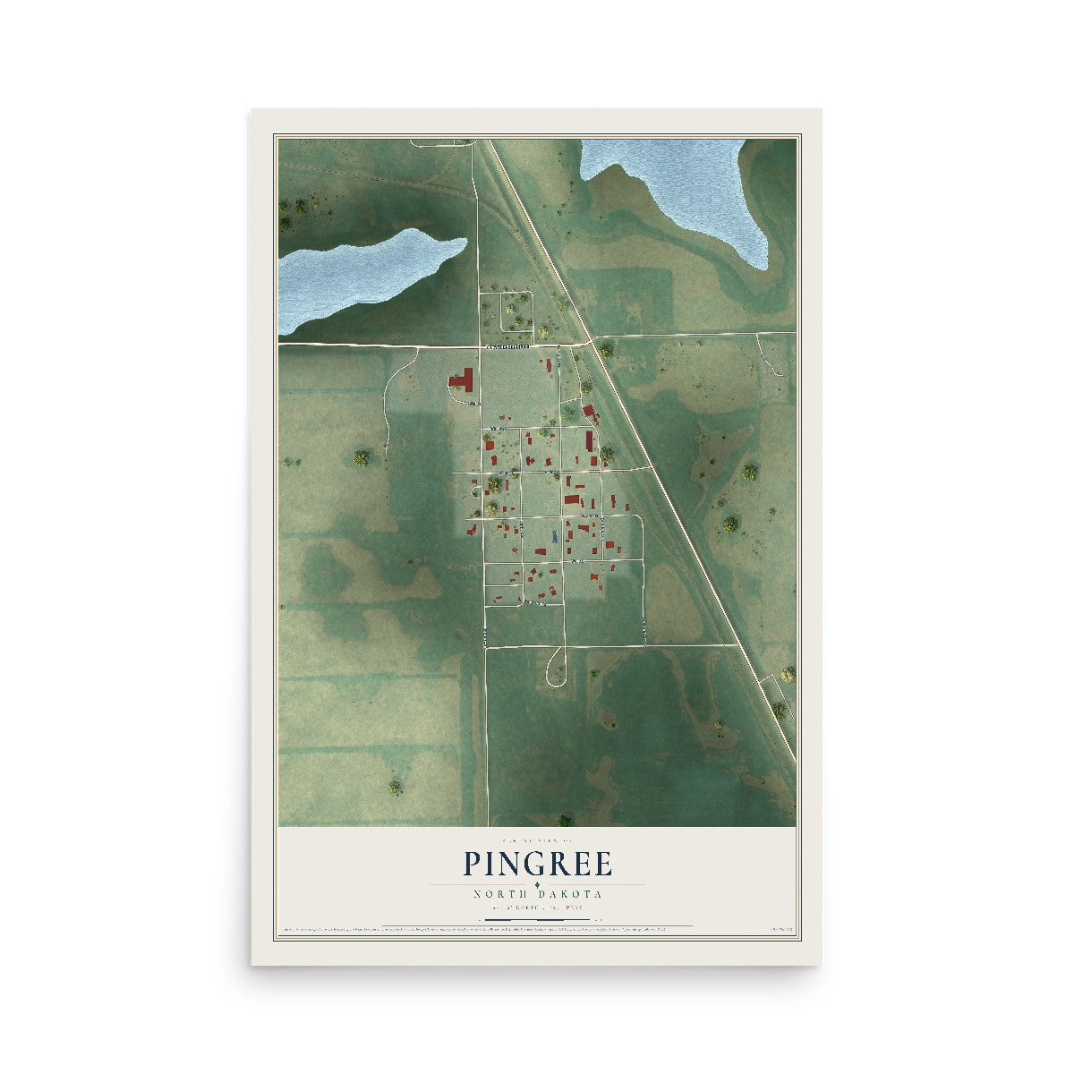 Map of Pingree, North Dakota, 12 x 18 inch unframed archival matte print