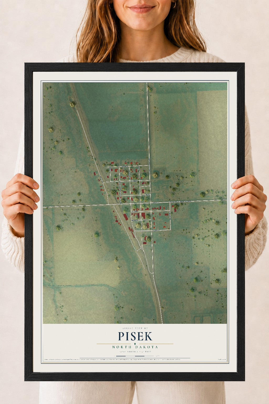 Map of Pisek, North Dakota, 18 x 24 inch print in a black wood frame