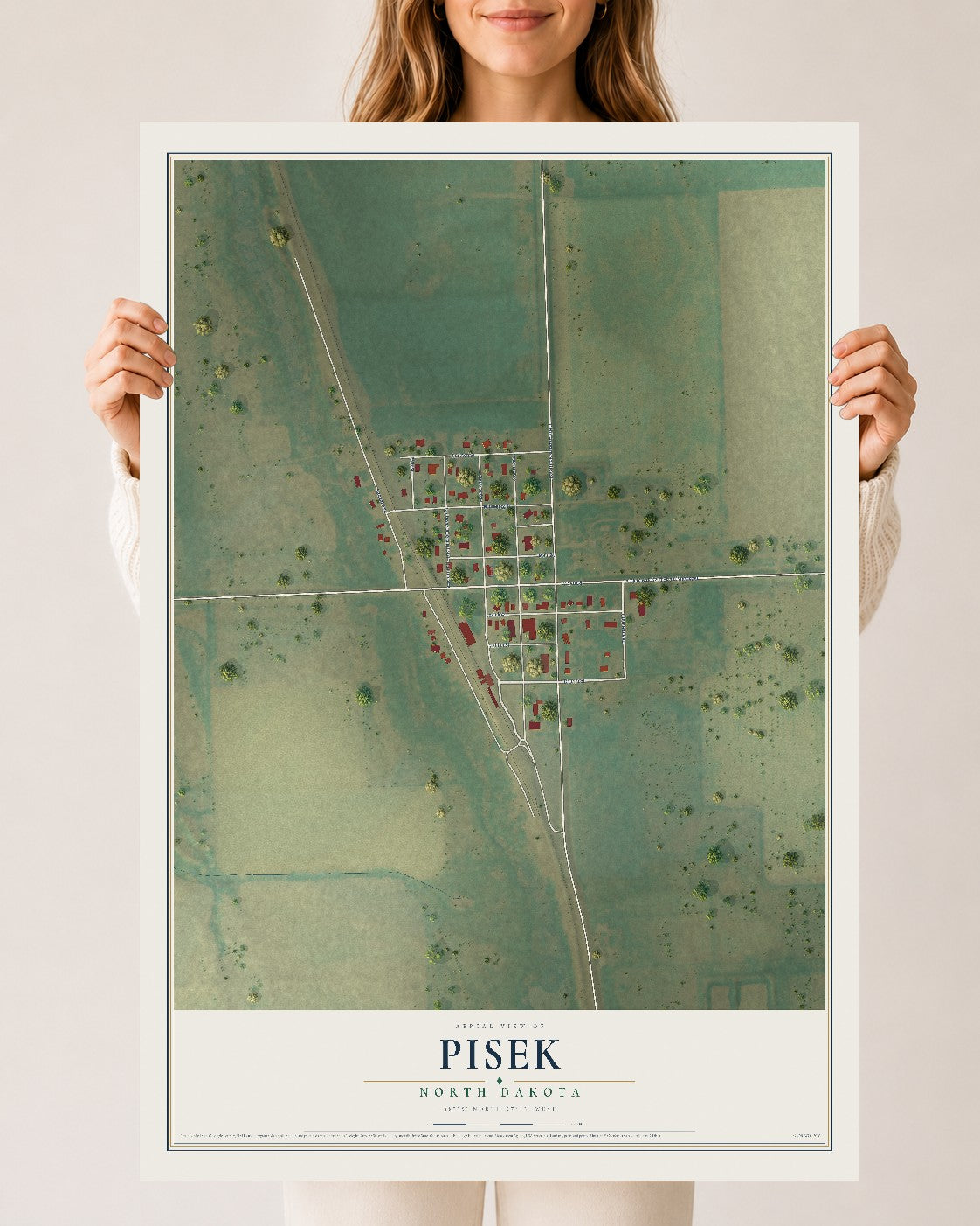 Map of Pisek, North Dakota, 24 x 36 inch unframed archival matte print