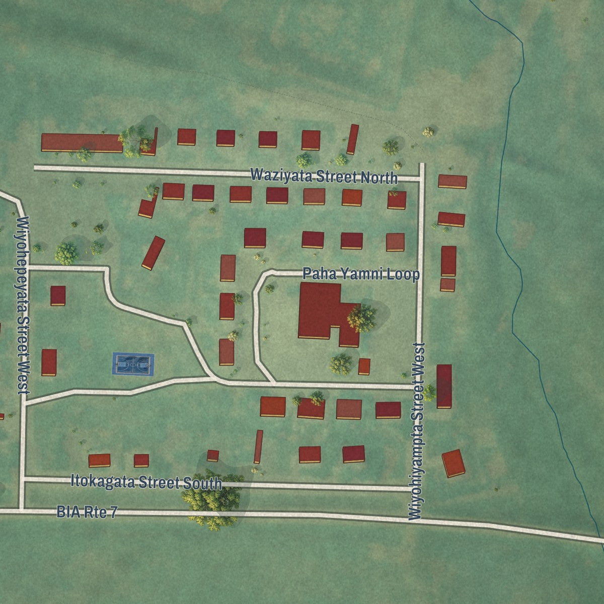 Close-up of the map of Porcupine, North Dakota print showing street and building detail